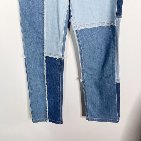 Wild Fable Size 6 Highest Rise Slim Straight Patchwork Denim Jeans Fringe Detail - Picture 4 of 10